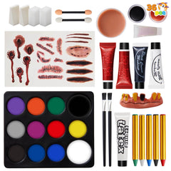 36 Pcs Halloween Makeup Kit,Halloween Family Makeup Set Face Painting Kit with with Zombie Green Ooze,Fake Blood Costume and More for Vampire Cosplay - Creatique
