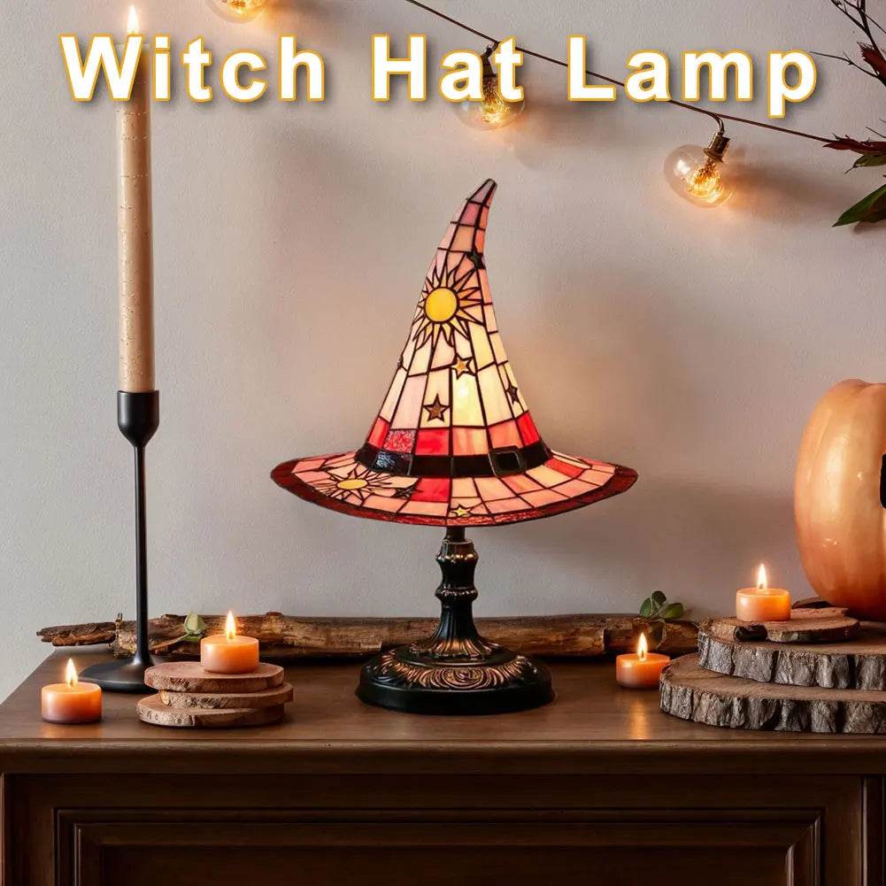Enchanting Stained Glass Witch Hat USB Table Lamp - Perfect Bedside & Living Room Decor! - Creatique