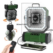Powerful 20,000mAh Rechargeable Camping Fan & LED Lantern with Remote Control - Perfect for Outdoor Adventures and Comes with Storage Bag