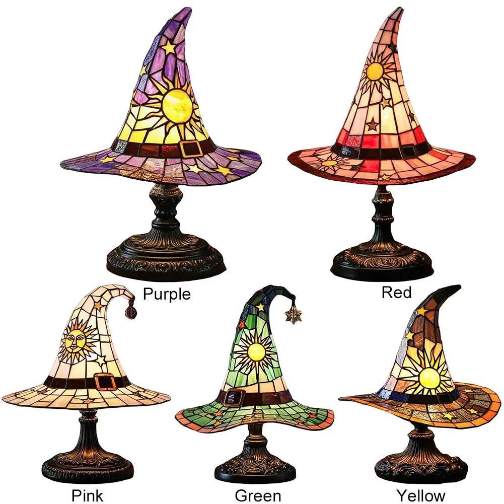 Enchanting Stained Glass Witch Hat USB Table Lamp - Perfect Bedside & Living Room Decor! - Creatique