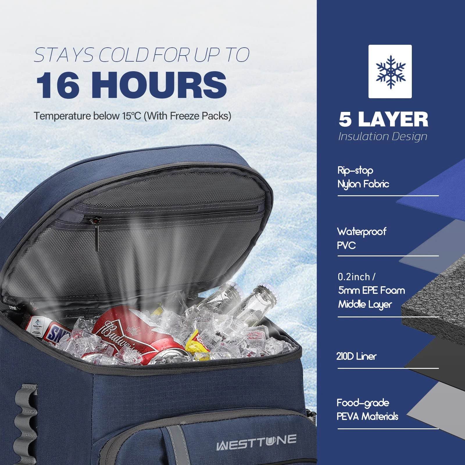 WESTTUNE 35-Can Leakproof Insulated Cooler Backpack – The Best Backpack Cooler for Any Adventure - Creatique