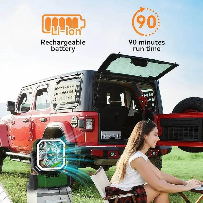 Powerful 20,000mAh Rechargeable Camping Fan & LED Lantern with Remote Control - Perfect for Outdoor Adventures and Comes with Storage Bag - Creatique