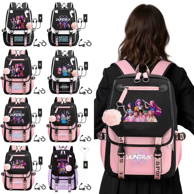 Kawaii Kpop Demon Hunters USB Charging Backpack - Large Capacity Anime School Bag for Teenagers - Creatique