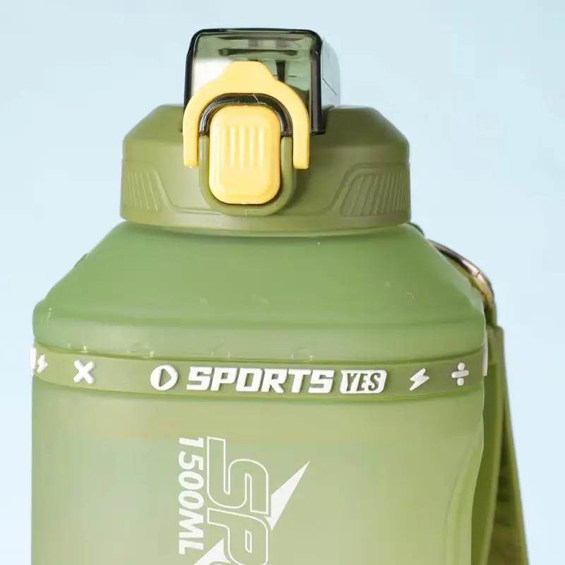 Motivational Large Water Bottle with Push Button Silicone Straw and Measurement Marker - Creatique