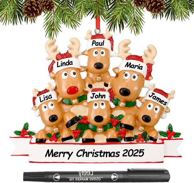 Personalized Christmas Ornaments 2025 Family of 2/3/4/5/6 Custom Christmas Ornament with Names Customized Family Ornaments for Christmas Tree Decoration Customized Gifts, Family of 5 - Creatique