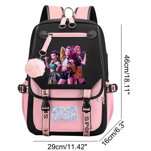 Kawaii Kpop Demon Hunters USB Charging Backpack - Large Capacity Anime School Bag for Teenagers - Creatique