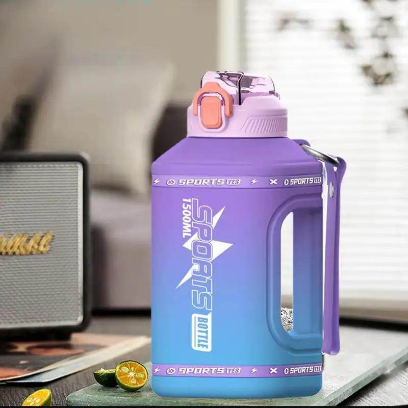 Motivational Large Water Bottle with Push Button Silicone Straw and Measurement Marker - Creatique