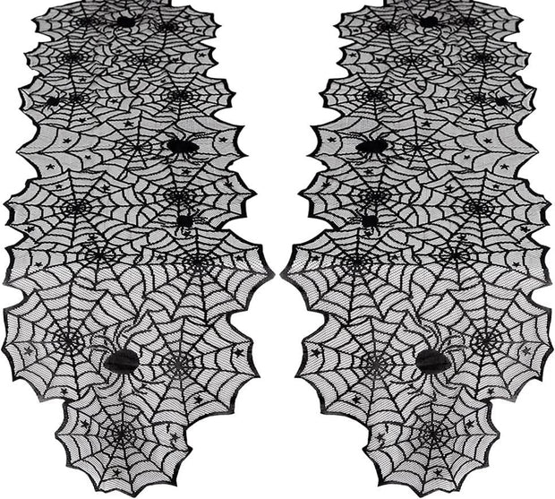 Halloween Table Runner: Black Lace Spider Web Table Runners 2 Packs 18 X 72 Inches for Halloween Decor, Vivid Polyester Spider Web Table Runner for Halloween Masquerade Party Dinner Table Decorations - Creatique