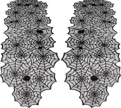 Halloween Table Runner – Black Lace Spider Web Design (2 Pack, 18x72 Inches) - Creatique