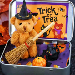 Halloween Bear in a Box for Trick or Treat,Cute Halloween Decoration for Kids, Plush Mini Teddy Bear Gift with Wizard Hat - Creatique
