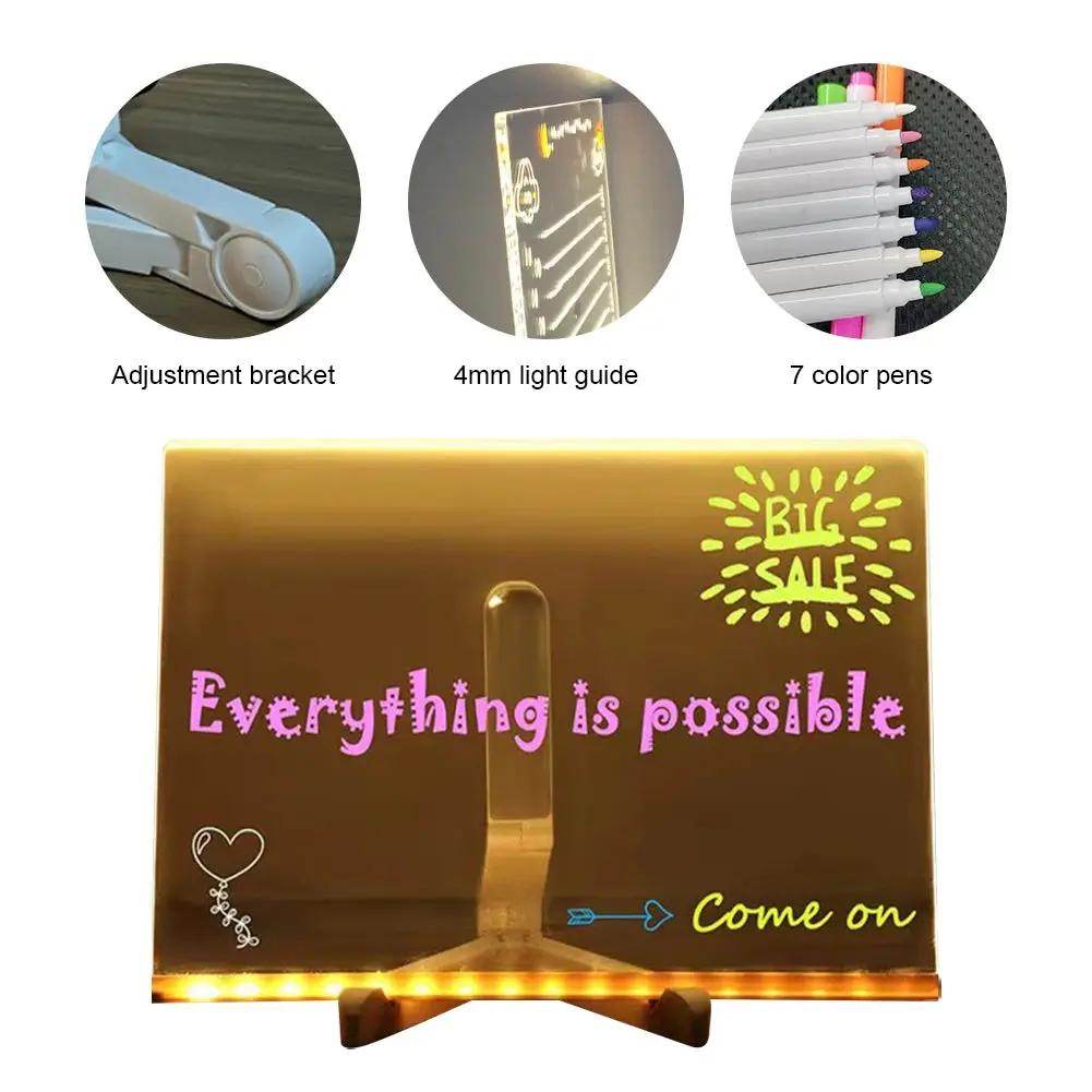 Light up Acrylic Message Board Rewritable DIY Children'S Glowing Drawing Board Message Lamp with 7 Colorful Pens - Creatique