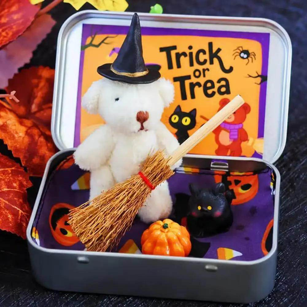 Halloween Bear in a Box for Trick or Treat,Cute Halloween Decoration for Kids, Plush Mini Teddy Bear Gift with Wizard Hat - Creatique