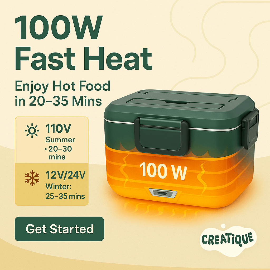 Electric Lunch Box for Adults – 3.5L Dual-Layer Portable Food Warmer for Car, Truck & Work - Creatique