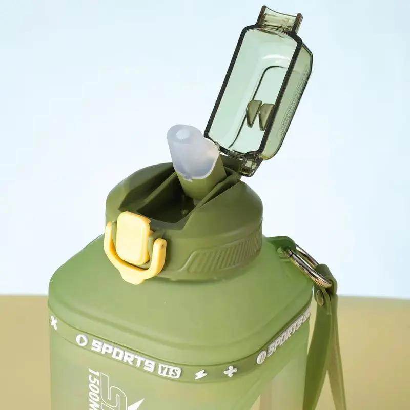 Motivational Large Water Bottle with Push Button Silicone Straw and Measurement Marker - Creatique