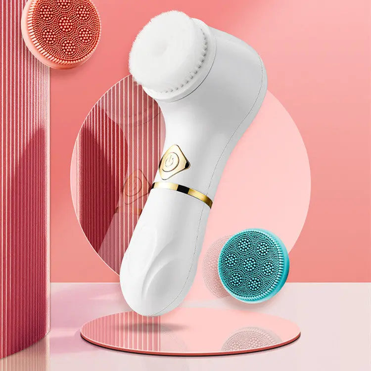 Rechargeable face cleansing brush with soft silicone bristles for gentle exfoliation