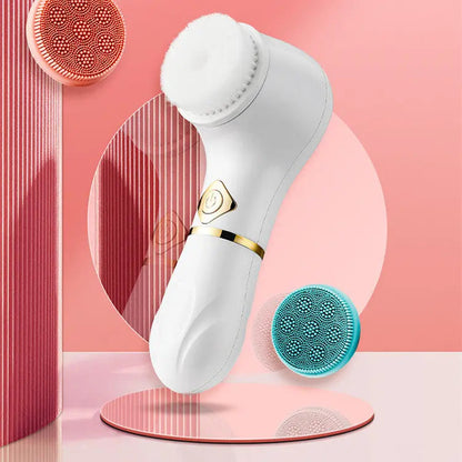 Rechargeable face cleansing brush with soft silicone bristles for gentle exfoliation