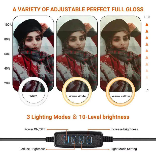 10-inch Dimmable LED Ring Light with Tripod - Perfect for Live Streaming & Photography, USB Rechargeable, 120 Bright Lamp Beads - Creatique