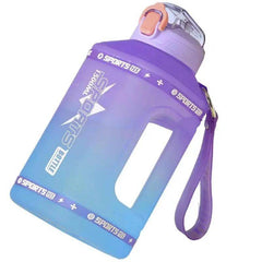 Motivational Large Water Bottle with Push Button Silicone Straw and Measurement Marker - Creatique
