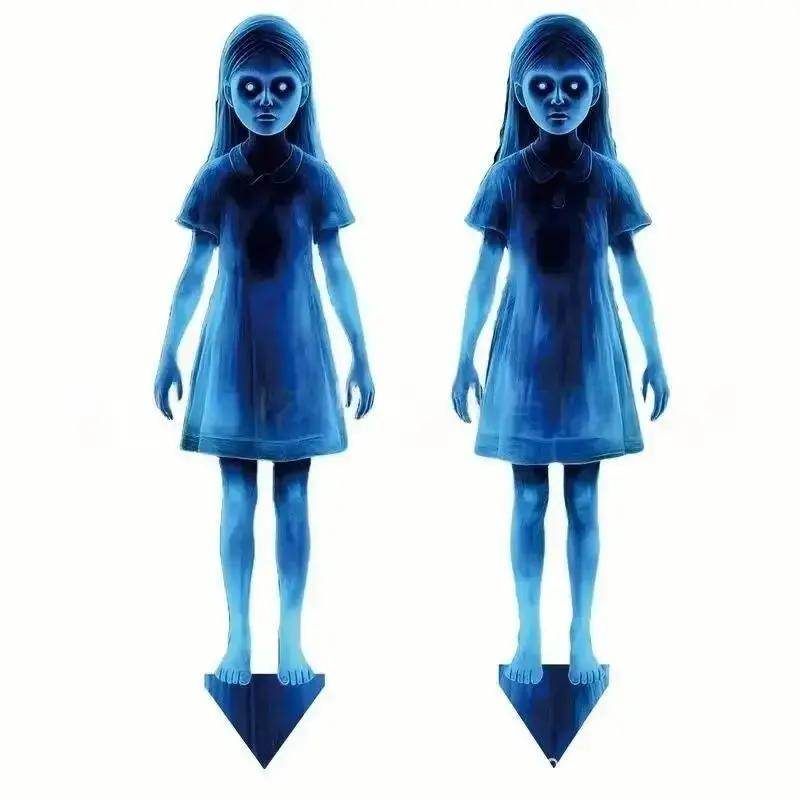 〔Cc55〕1/2Pcs Halloween Scary Ghost Girl Garden Stake Twin Female Ghost Courtyard Insertion Decor Lawn Patio Haunted Metal - Creatique