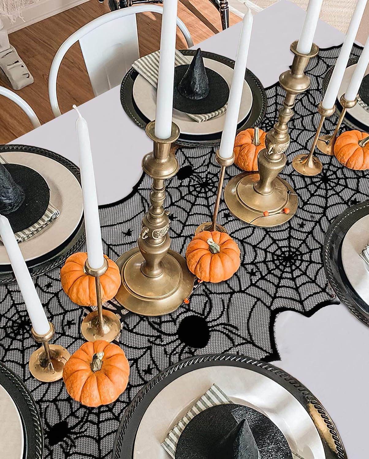 Halloween Table Runner – Black Lace Spider Web Design (2 Pack, 18x72 Inches) - Creatique