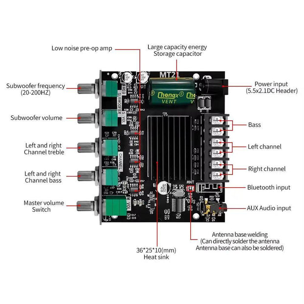 Bluetooth Amplifier ZK-MT21 – 2X50W + 100W, 2.1 Channel - Creatique