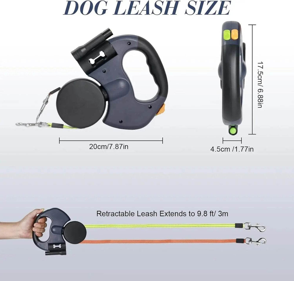 Dual Pet Leash Retractable Reflective Lead 360 Swivel Double Dog Walking Leash - Creatique