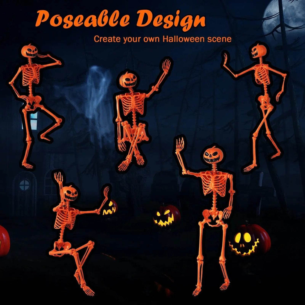 5.2 FT Poseable Halloween Skeleton Life-Size Decoration with Pumpkin Head Orange - Creatique