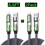 [Buy 1 Get 1 Free] 6.6FT 4-In-1 USB-C Cable PD Fast Charging Data Sync USB-A Type-C Lightning Aluminum Compatible Cellphone Smartphone Electronic Charger - Creatique