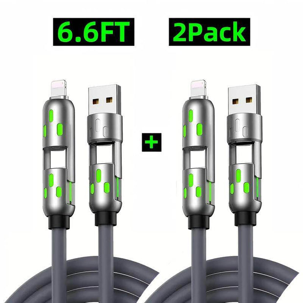 [Buy 1 Get 1 Free] 6.6FT 4-In-1 USB-C Cable PD Fast Charging Data Sync USB-A Type-C Lightning Aluminum Compatible Cellphone Smartphone Electronic Charger - Creatique