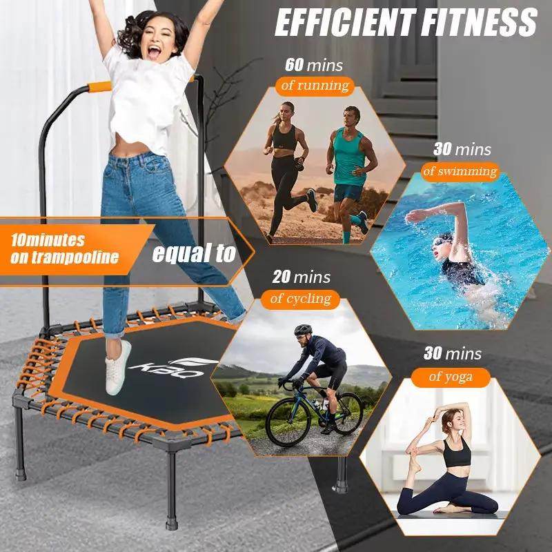 55-Inch Adult Trampoline with U-Shaped Armrests - Indoor Fitness Bounce for Maximum 800 lbs Load Capacity - Creatique