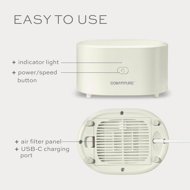 Portable Small Air Purifier, Rechargeable Corded/Cordless, HEPA Air Filter, Allergy Relief, Dust, Pollen, Odor Control, Bedroom, Dorm Room, Small Room - Creatique