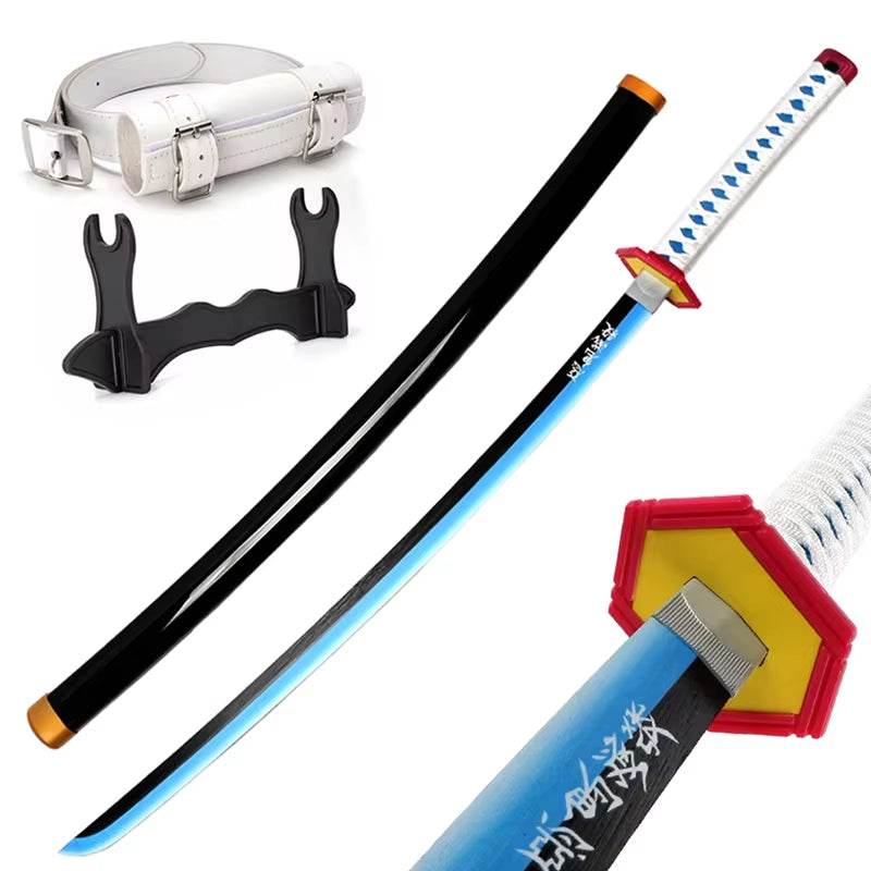 104cm Cosplay Demon Slayer Wooden Sword – Authentic Anime Katana Replica with Stand and Belt - Creatique