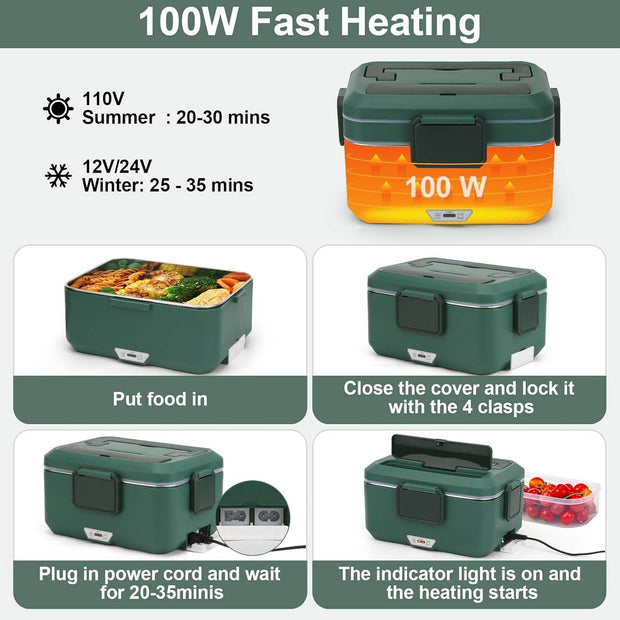 Electric Lunch Box for Adults, 100W 3.5L 2-Layer Portable Food Warmer for Men, Dual Mode 2.5L + 1L Large Heated Lunch Box for Car/Truck/Work, Lonchera Eléctrica Portátil Para Calentar Almuerzo - Creatique