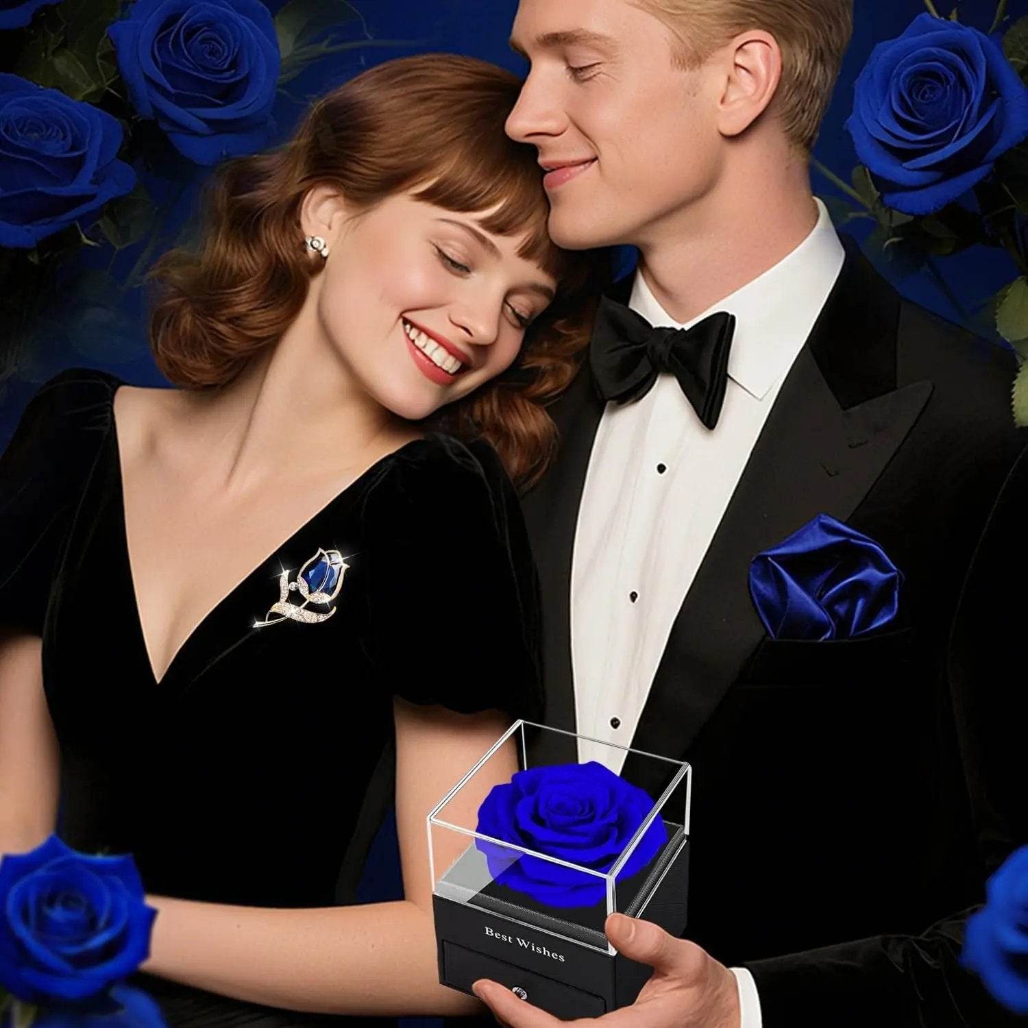 Preserved Rose Gift Enchanted Real Blue Rose with Sapphire Brooch, Eternal Flower Rose, Handmade Rose in Box with Pin, Forever Blue Rose Gift for Her on Mother'S Day, Birthday. - Creatique