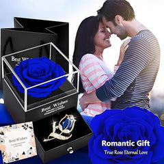 Preserved Rose Gift Enchanted Real Blue Rose with Sapphire Brooch, Eternal Flower Rose, Handmade Rose in Box with Pin, Forever Blue Rose Gift for Her on Mother'S Day, Birthday. - Creatique