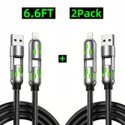 [Buy 1 Get 1 Free] 6.6FT 4-In-1 USB-C Cable PD Fast Charging Data Sync USB-A Type-C Lightning Aluminum Compatible Cellphone Smartphone Electronic Charger - Creatique