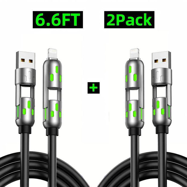 [Buy 1 Get 1 Free] 6.6FT 4-In-1 USB-C Cable PD Fast Charging Data Sync USB-A Type-C Lightning Aluminum Compatible Cellphone Smartphone Electronic Charger - Creatique