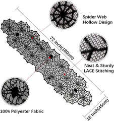 Halloween Table Runner – Black Lace Spider Web Design (2 Pack, 18x72 Inches) - Creatique