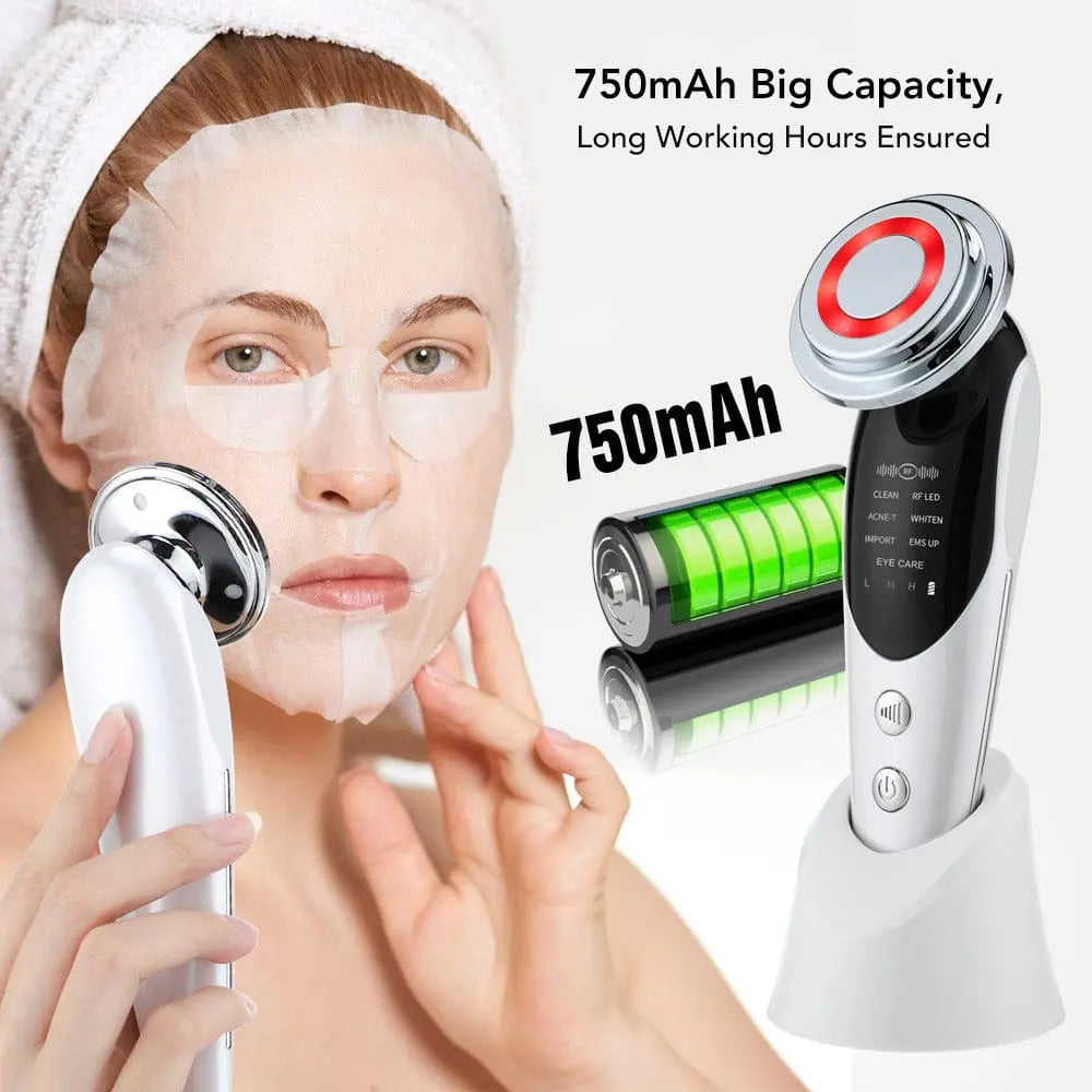 7-in-1 skin care massager demonstrating multiple functions for anti-aging treatment
