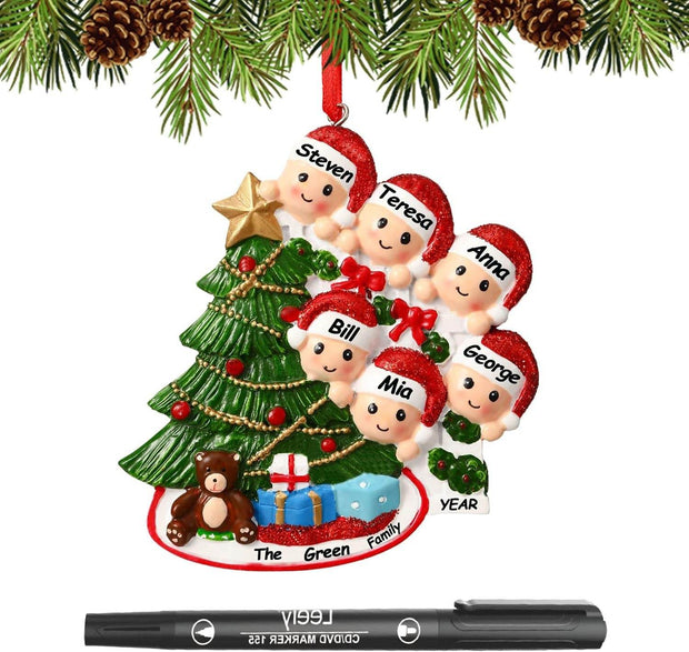 Personalized Christmas Ornaments 2025 Family of 2/3/4/5/6 Custom Christmas Ornament with Names Customized Family Ornaments for Christmas Tree Decoration Customized Gifts, Family of 5 - Creatique