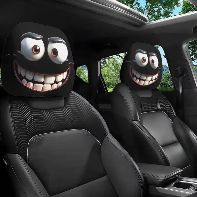 2Pcs Face Printed Car Pillowcase Soft Comfortable Decorative Cushion Cover Auto Seat Headrest Washable Polyester Fabric - Creatique