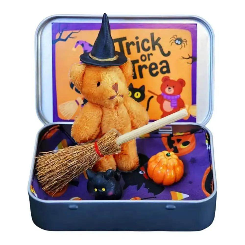 Halloween Bear in a Box for Trick or Treat,Cute Halloween Decoration for Kids, Plush Mini Teddy Bear Gift with Wizard Hat - Creatique