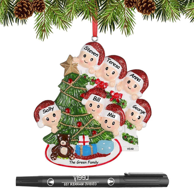 Personalized Christmas Ornaments 2025 Family of 2/3/4/5/6 Custom Christmas Ornament with Names Customized Family Ornaments for Christmas Tree Decoration Customized Gifts, Family of 5 - Creatique