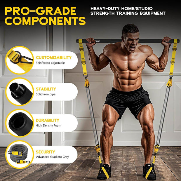 Pilates Equipment, Portable Pilates Bar Kit with Resistance Bands, Professional Adjustable Heavy Duty Squat Workout Equipment for Men, Home Gym Muscle Strength Training, Full Body Exercise - Creatique