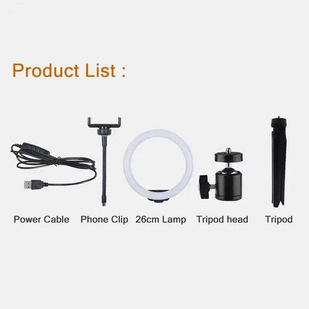 10-inch Dimmable LED Ring Light with Tripod - Perfect for Live Streaming & Photography, USB Rechargeable, 120 Bright Lamp Beads - Creatique