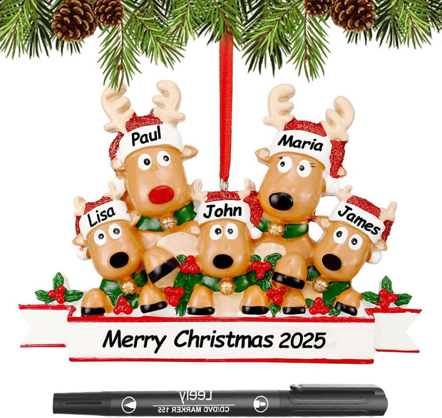 Personalized Christmas Ornaments 2025 Family of 2/3/4/5/6 Custom Christmas Ornament with Names Customized Family Ornaments for Christmas Tree Decoration Customized Gifts, Family of 5 - Creatique