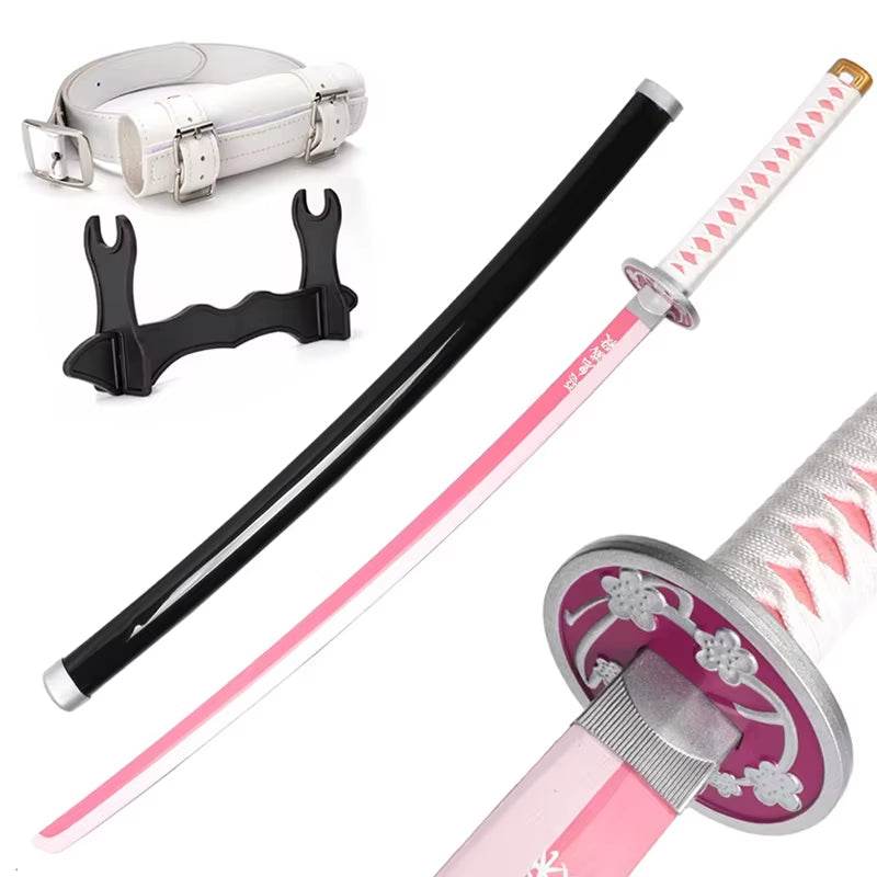 104cm Cosplay Demon Slayer Wooden Sword – Authentic Anime Katana Replica with Stand and Belt - Creatique