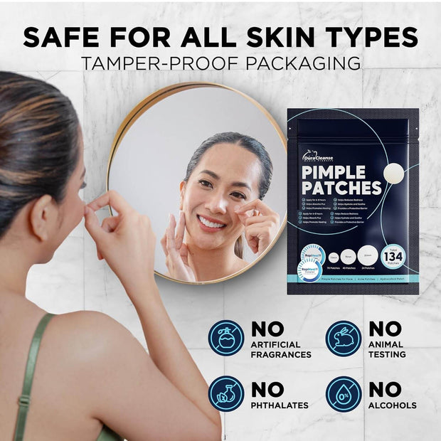 Pimple Patches for Face - 134 Count Hydrocolloid Acne Patches - Zit, Blemish, Cystic Acne Dots & Dark Spot Treatment - Invisible Clear Pimple Patch Stickers for Forehead, Chin, Nose, 3 Sizes (S, M, L) - Creatique