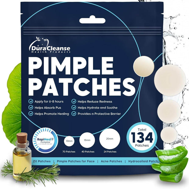 Pimple Patches for Face - 134 Count Hydrocolloid Acne Patches - Zit, Blemish, Cystic Acne Dots & Dark Spot Treatment - Invisible Clear Pimple Patch Stickers for Forehead, Chin, Nose, 3 Sizes (S, M, L) - Creatique