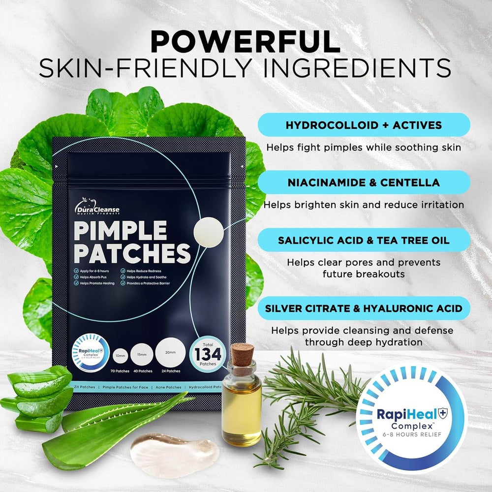 Hydrocolloid Pimple Patches (134 Count) - Blemish Spot Covers for Face - Creatique